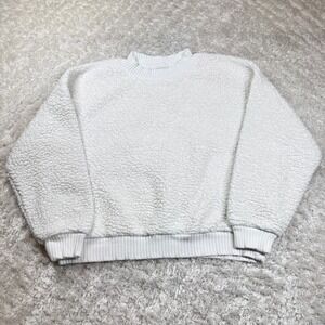 GAP Womens M Petite Off White Mock Neck Pullover Sherpa Sweatshirt Cozy Clean
